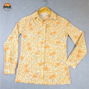 Dayne Taylor Button-Up Shirt Yellow White Floral Long Sleeve Women's Medium